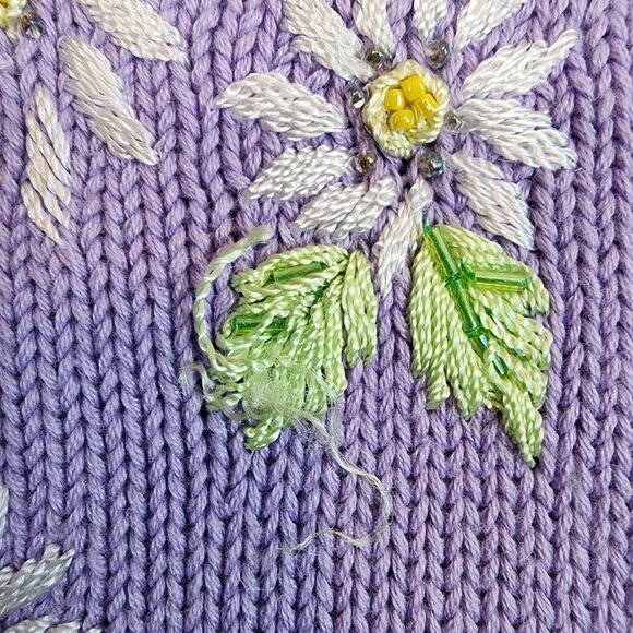 Quacker Factory Daisy Knit Sweater Large Lavender Purple Cottagecore - Picture 5 of 8